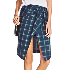 J.O.A. NWT‎ Navy Green Yellow Preppy Schoolgirl Plaid Faux Wrap Skirt Medium